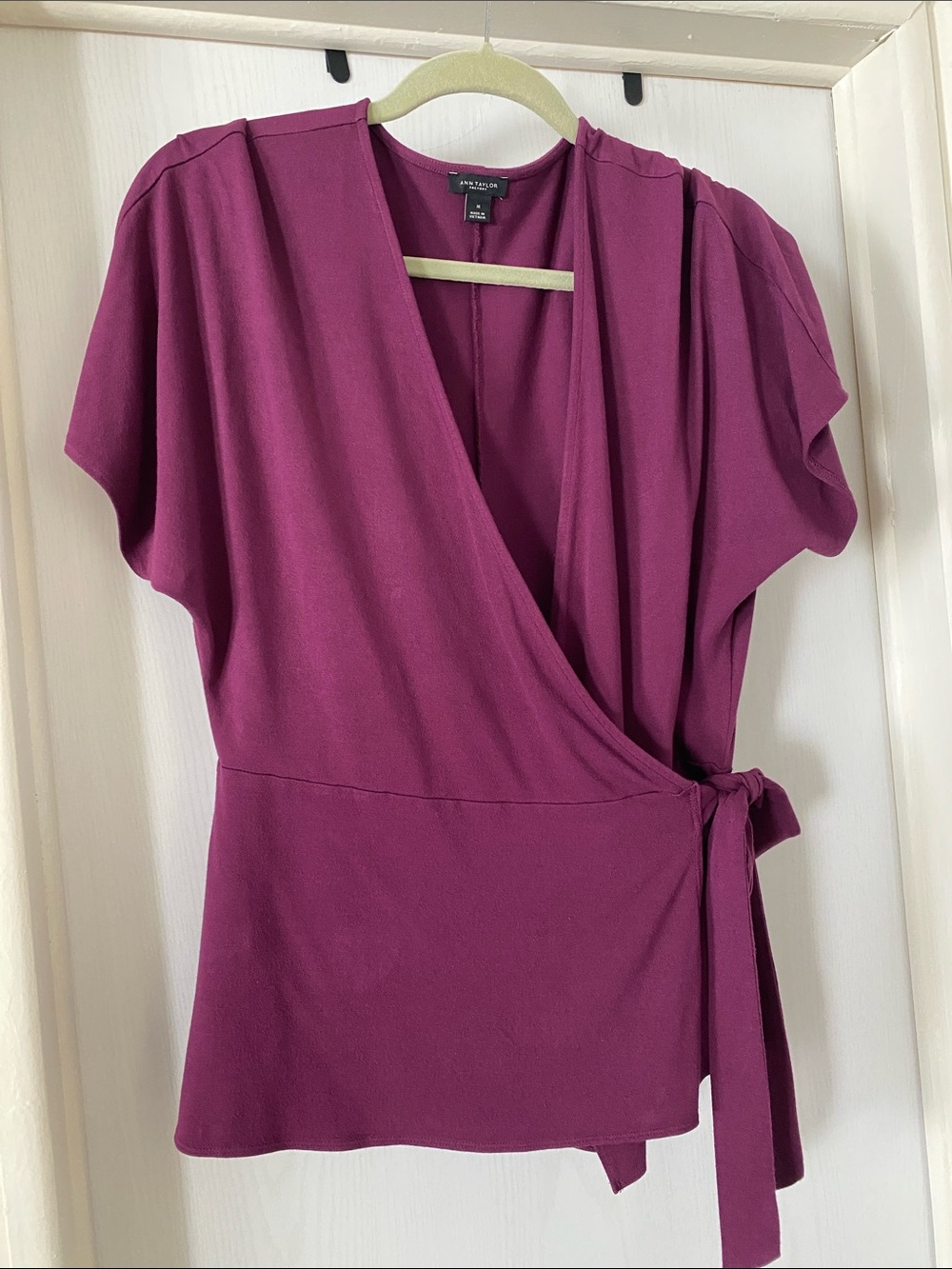 Ann Taylor Purple Wrap Blouse - Short Sleeve V-Neck